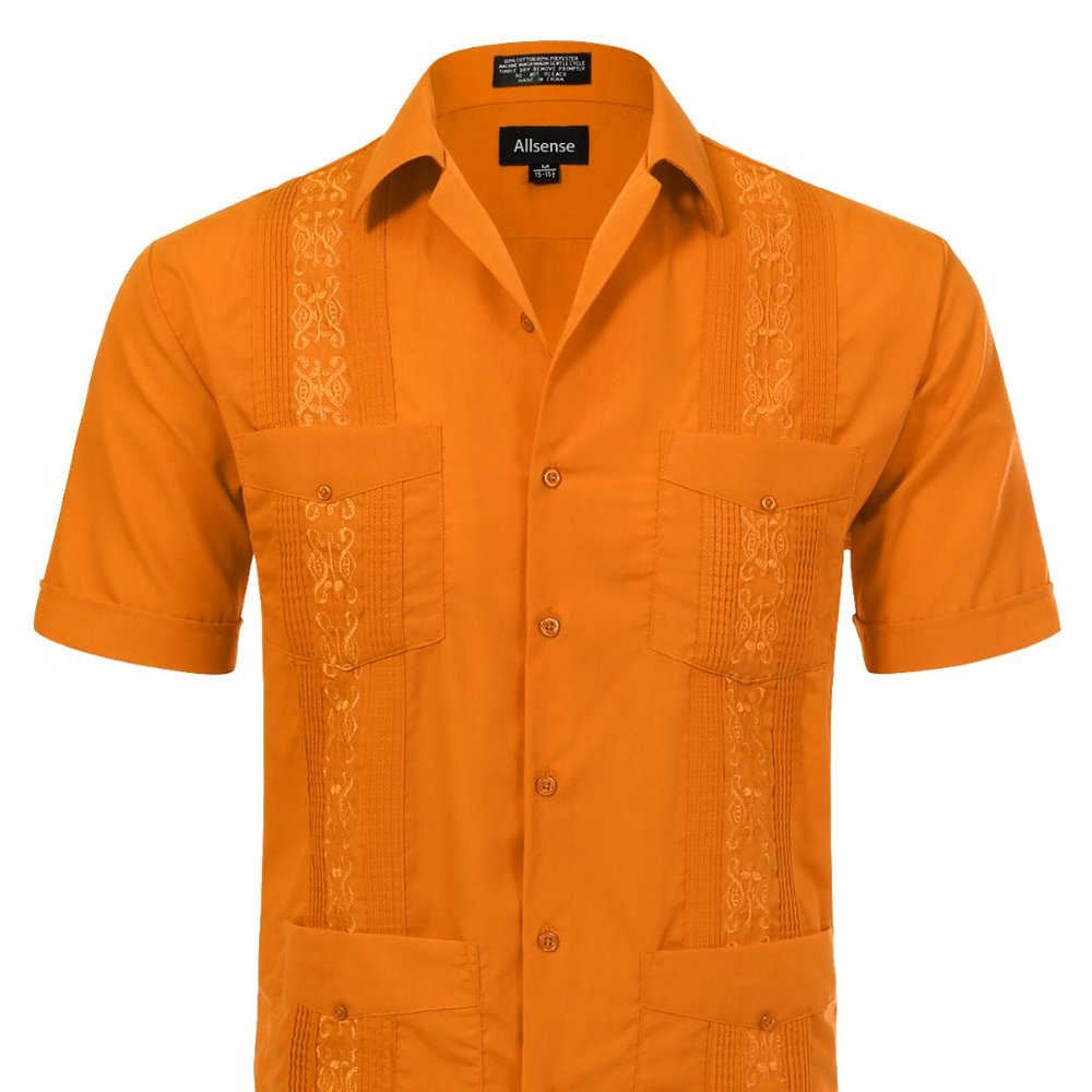 Men's Short Sleeve Cuban Guayabera Shirt Orange